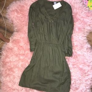 army green lace up dress